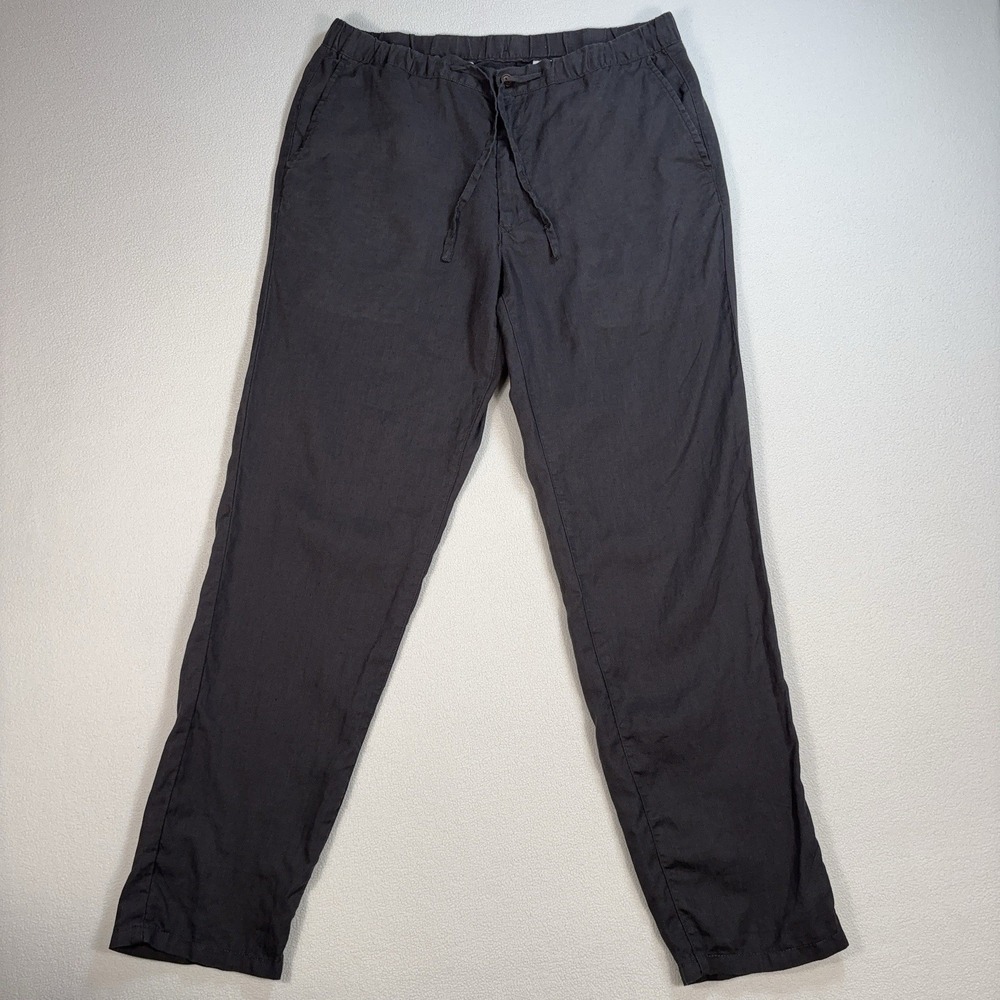Muji 100% Linen Tapered Pants Men's L Charcoal Gray Drawstring Resort Coastal
